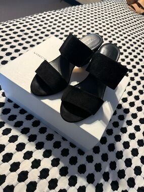 Vince Black Suede Double-Band Slide Mules
